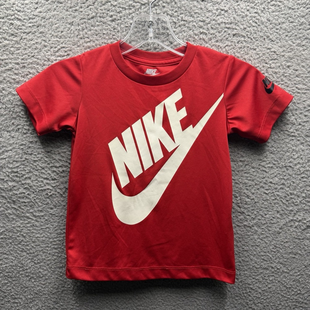 Nike Shirt Toddler Boy Size 4T Red Short Sleeve Big Nike Swoosh Logo Shirt 4T